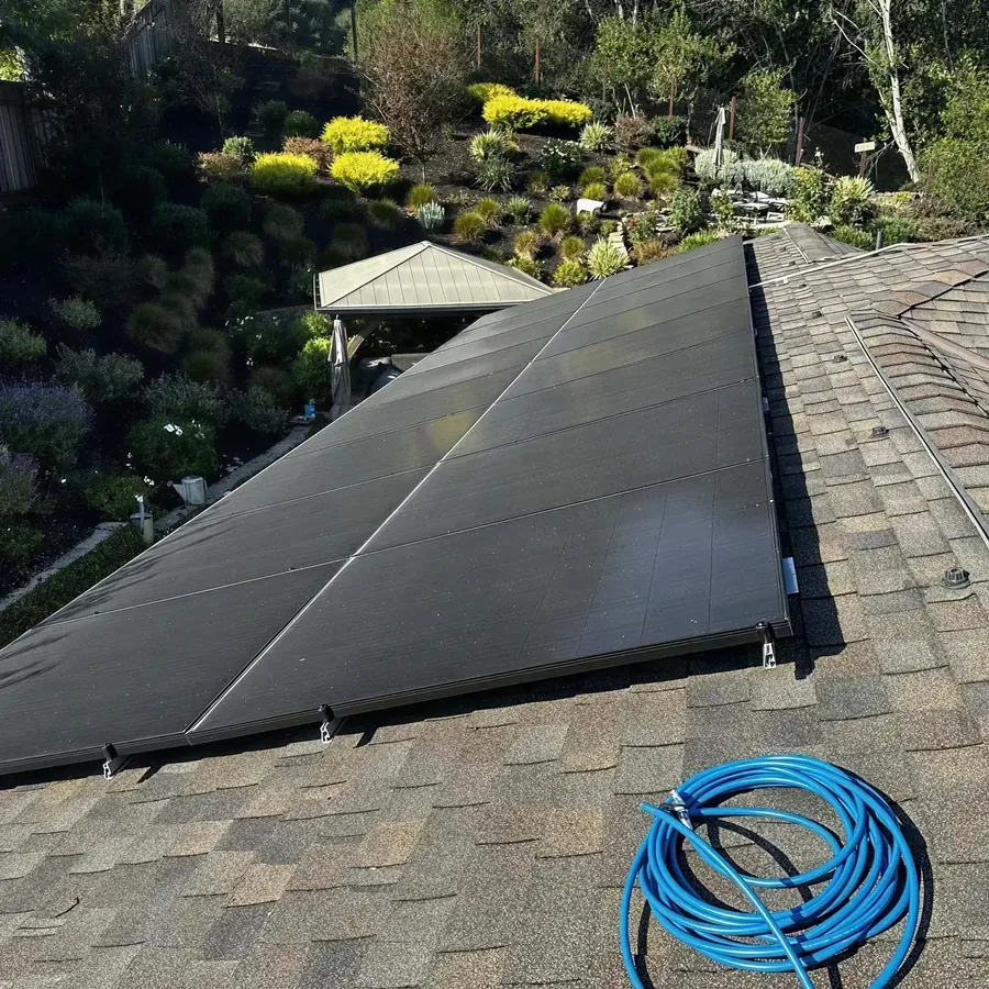 Solar panels before cleaning — dusty, reduced output